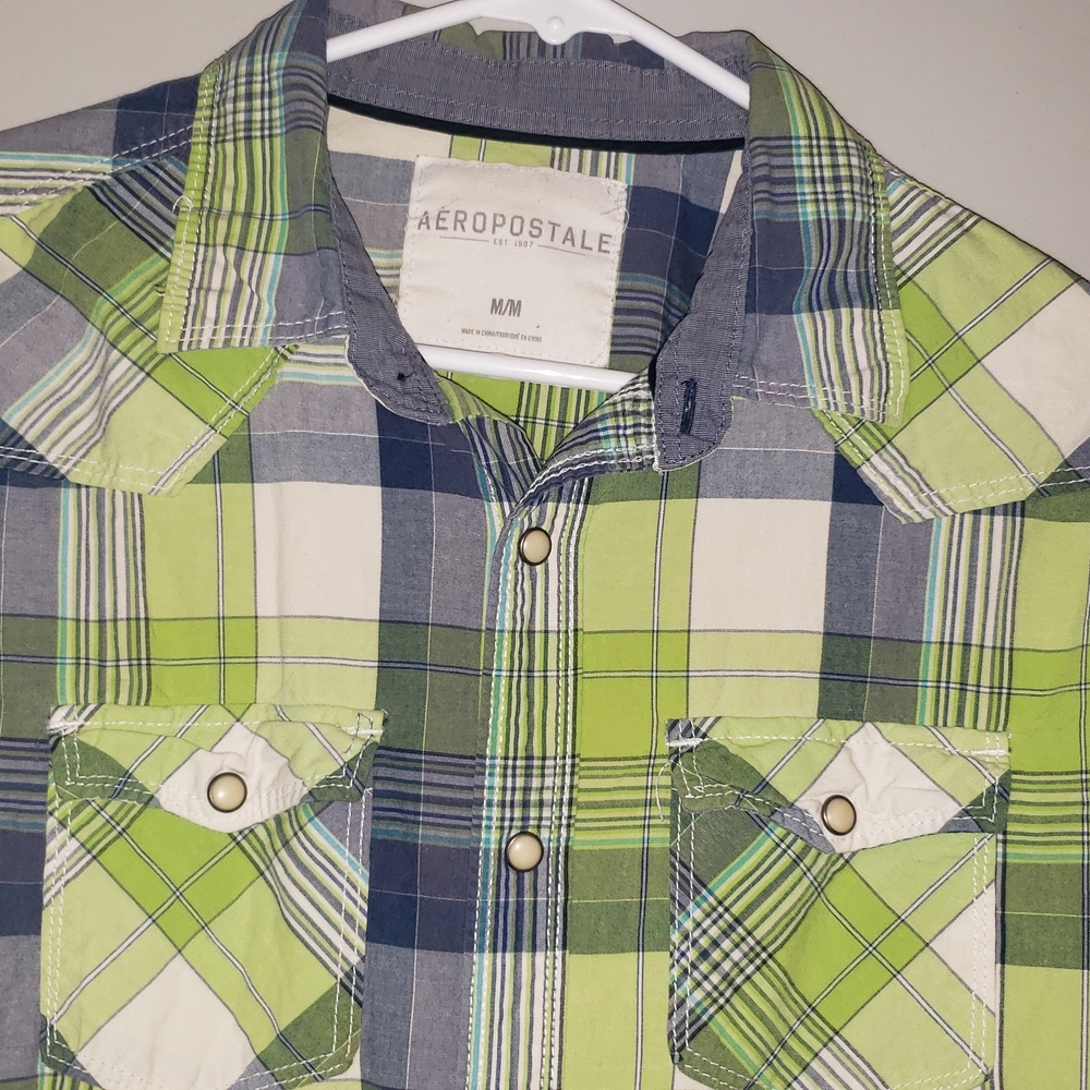 Aeropostale Green and Blue Plaid Shirt